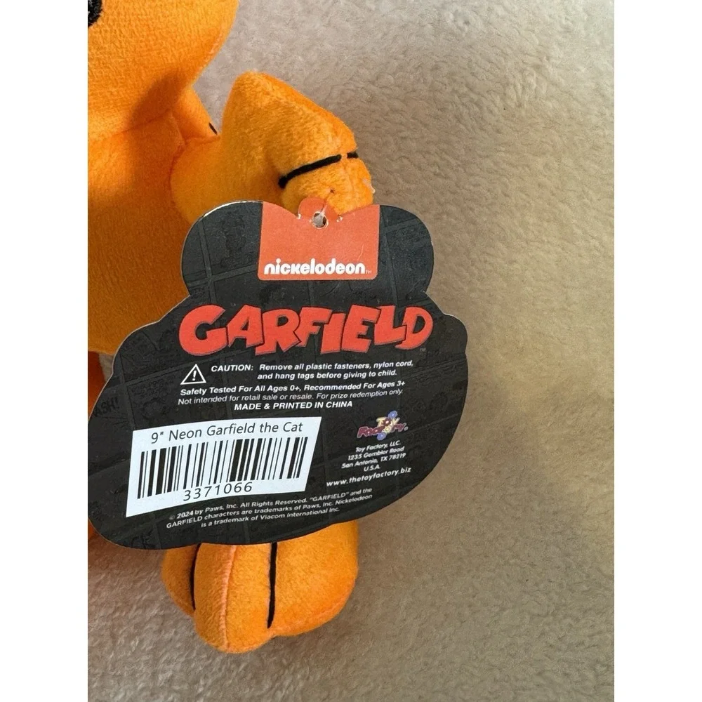 Toy Factory Garfield Orange Neon Plush Stuffed Animal Toy 9